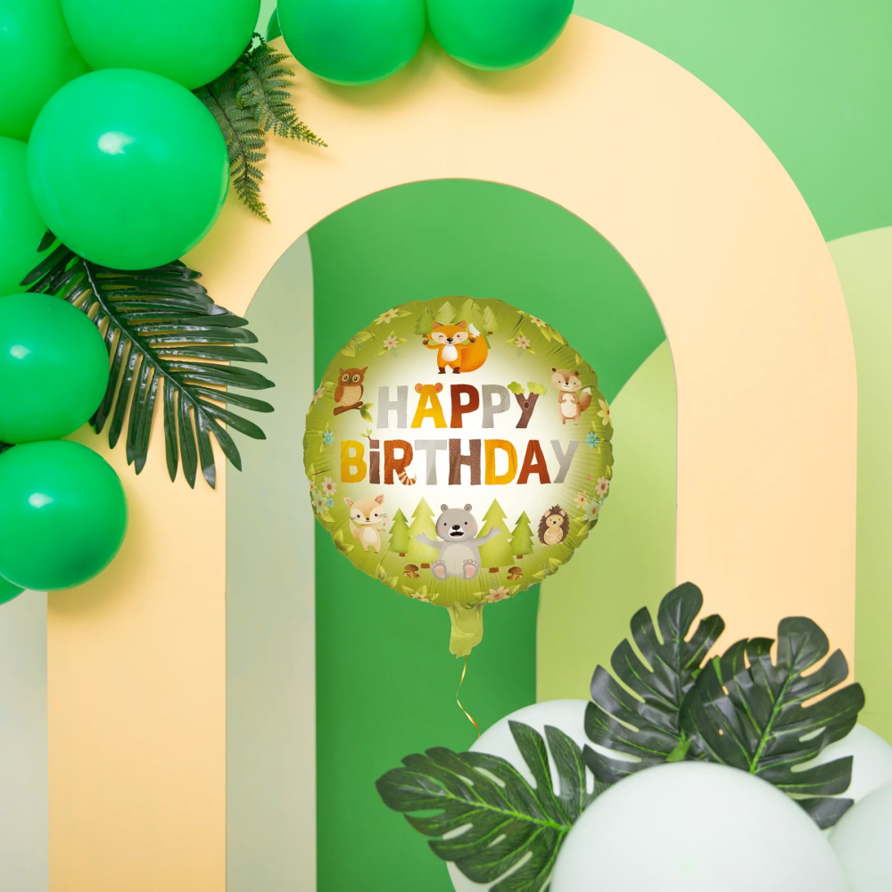 Balon foliowy okrągły Leśni Przyjaciele - Happy Birthday, 45 cm