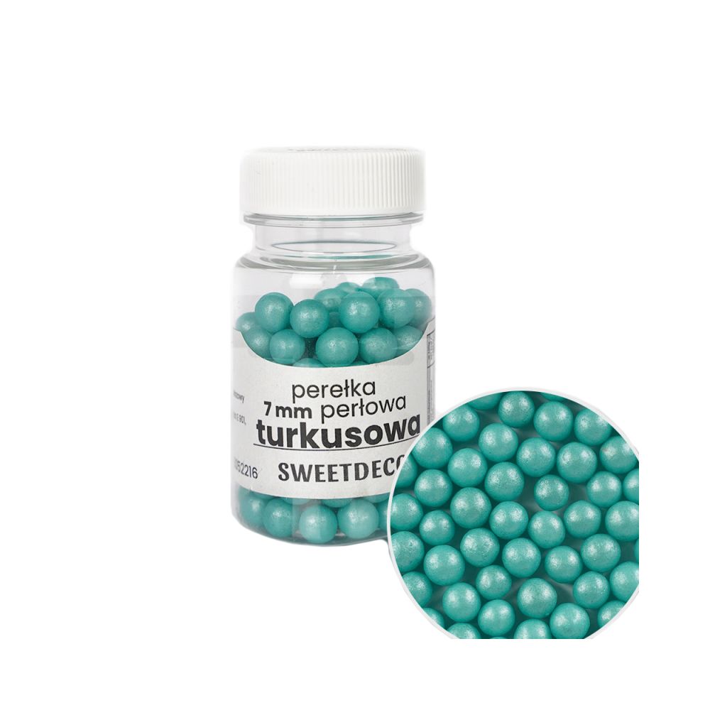 Sugar sprinkles Pearls - Turquoise, 7 mm, 40 g