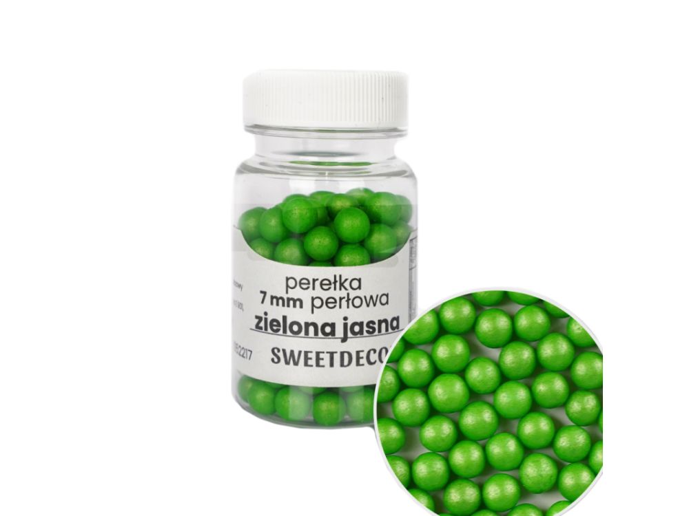 Sugar sprinkles Pearls - Light Green, 7 mm, 40 g