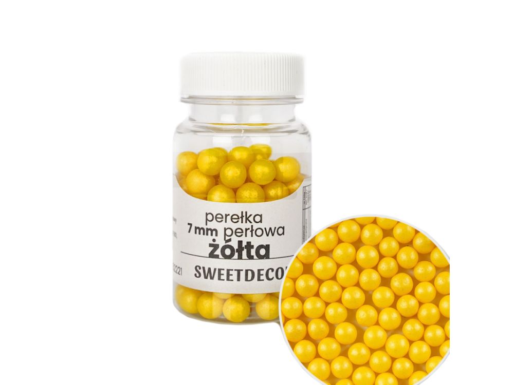 Sugar sprinkles Pearls - Yellow, 7 mm, 40 g