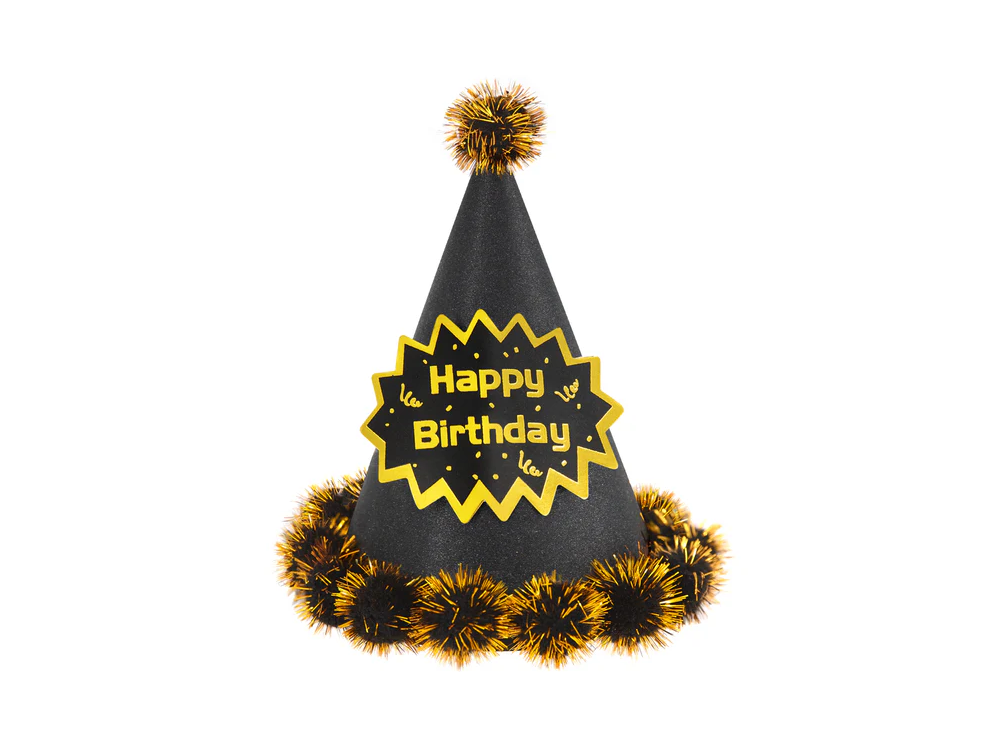 Paper hat Happy Birthday - black and gold