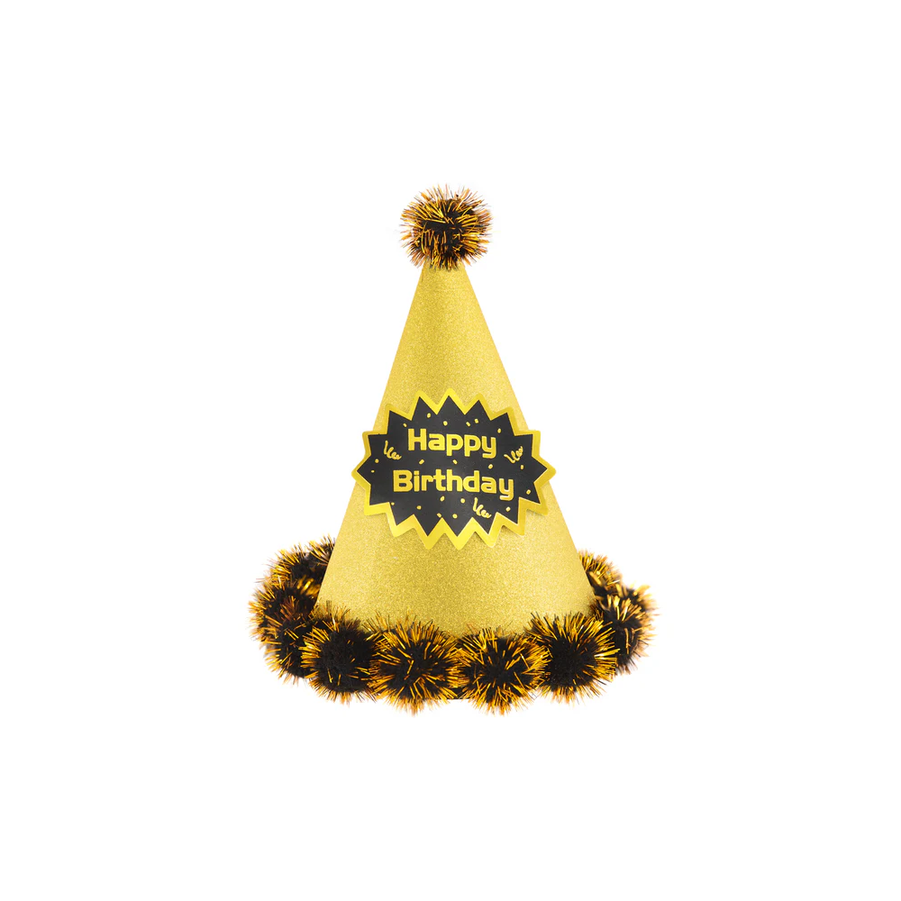 Czapeczka papierowa Happy Birthday - złoto-czarna