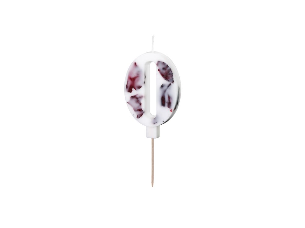 Birthday Candle number 0 - PartyDeco - white with flower petals