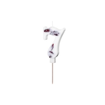 Birthday Candle number 7 - PartyDeco - white with flower petals