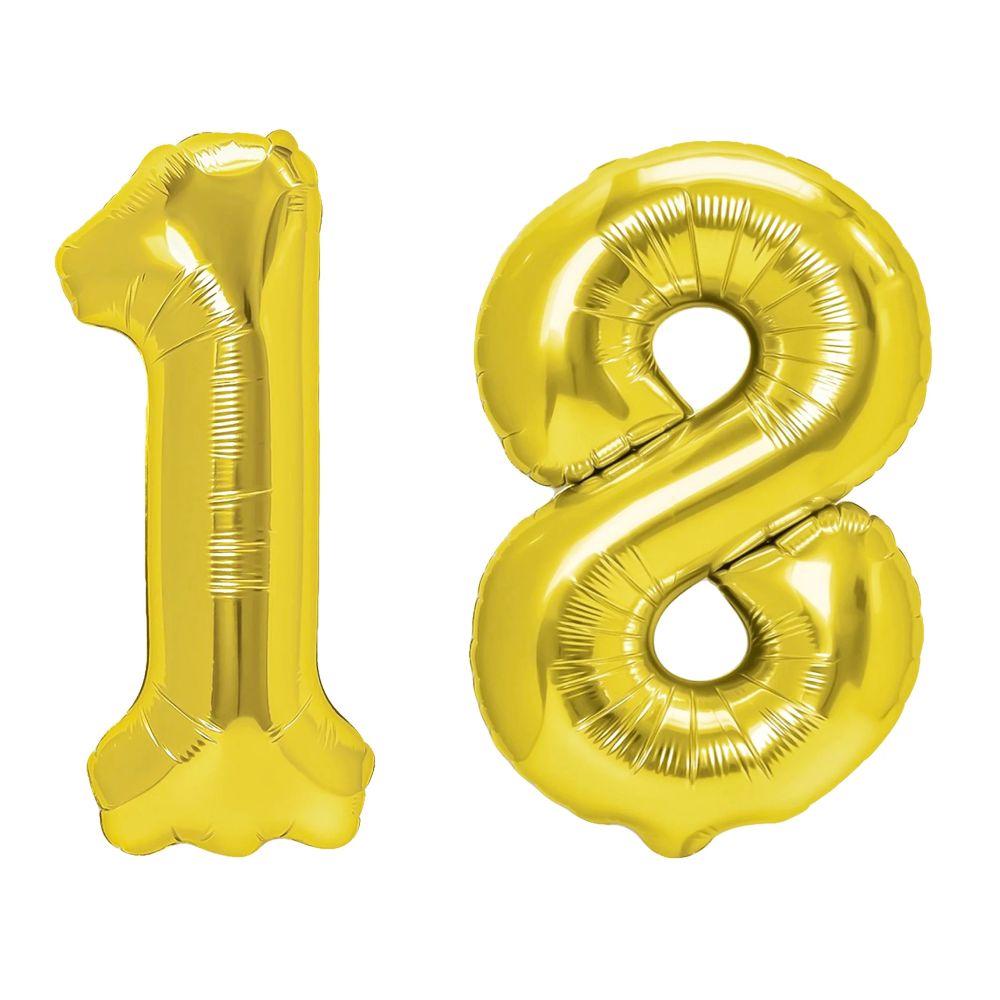 Birthday foil balloons Number 18 - gold