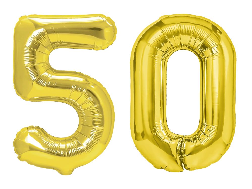 Birthday foil balloons Number 50 - gold