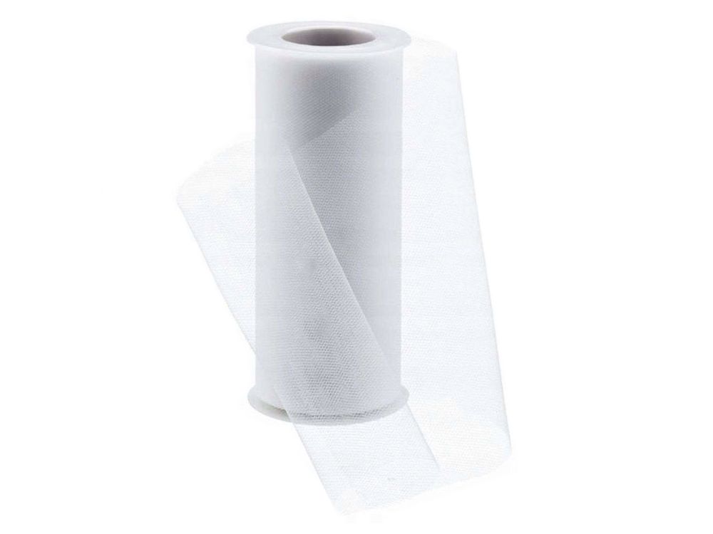 Decorative tulle - PartyDeco - white, 15 cm