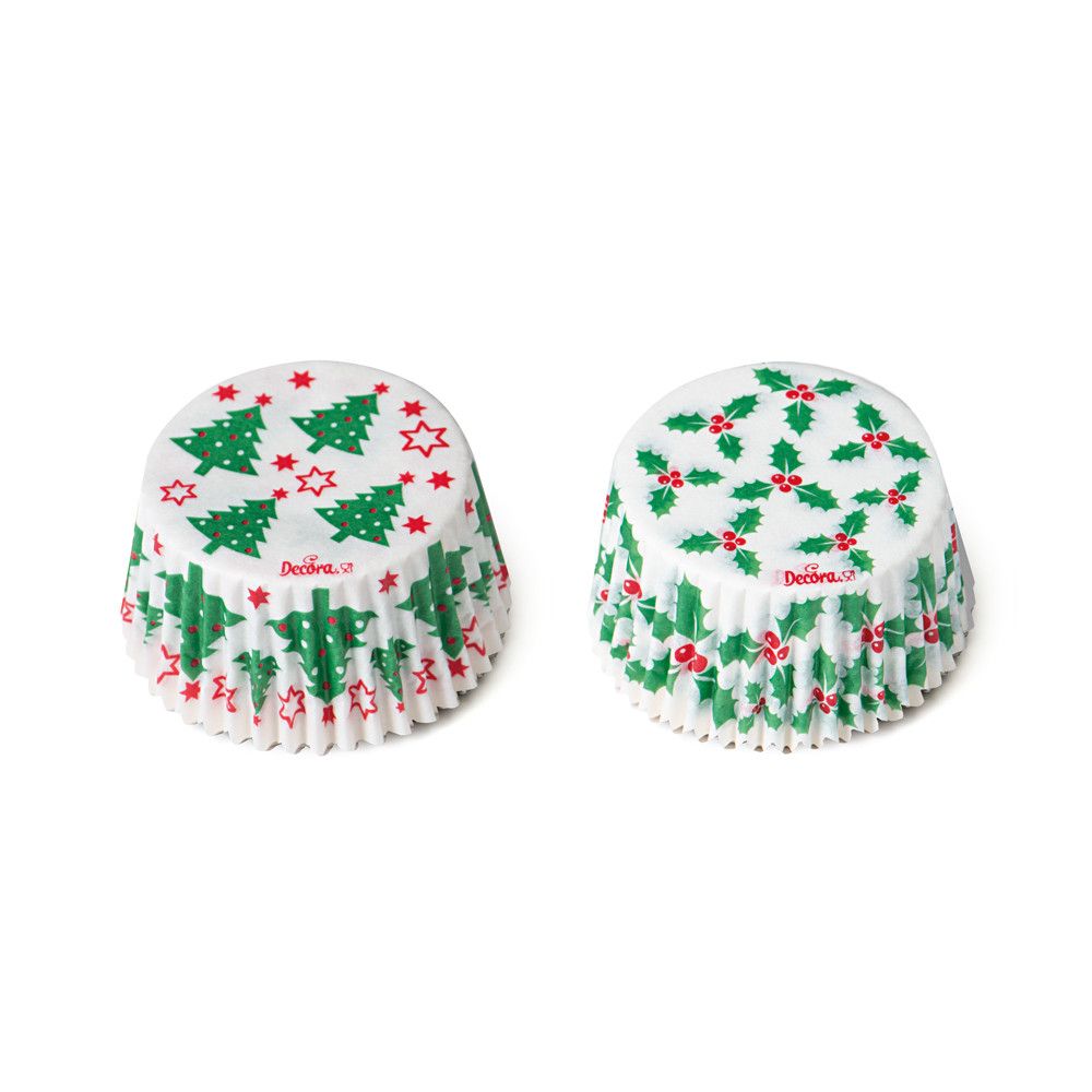 Muffin cases - Decora - holly and christmas trees, 50 x 32 mm, 36 pcs.