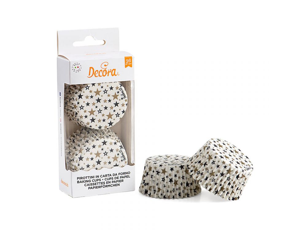 Muffin cases - Decora - stars, gold and black, 50 x 32 mm, 36 pcs.
