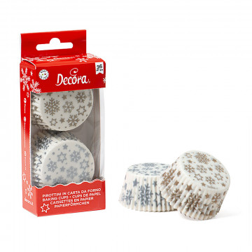 Muffin cases - Decora - snowflakes, gold and silver, 50 x 32 mm, 36 pcs.