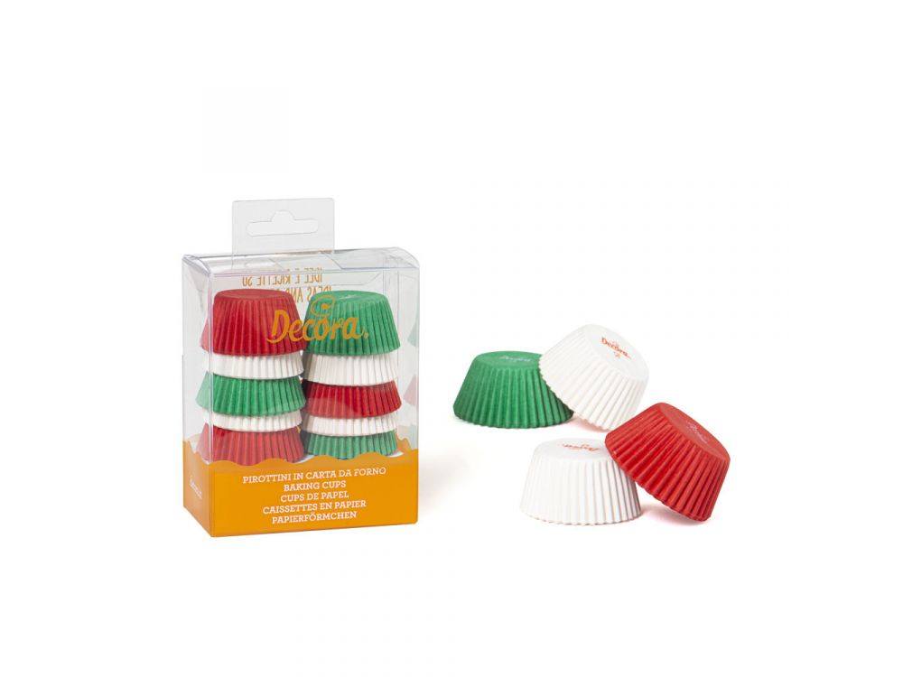 Mini muffin cases - Decora - white, green, red, 32 x 22 mm, 200 pcs.