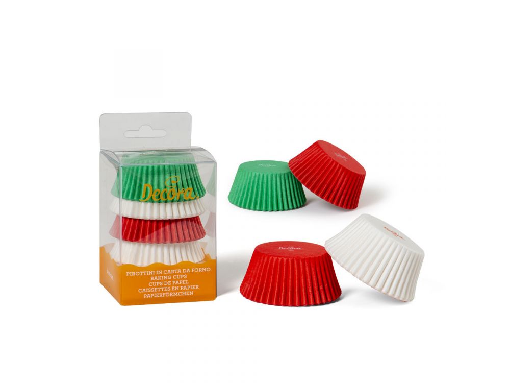 Muffin cases - Decora - white, green, red, 50 x 32 mm, 75 pcs.
