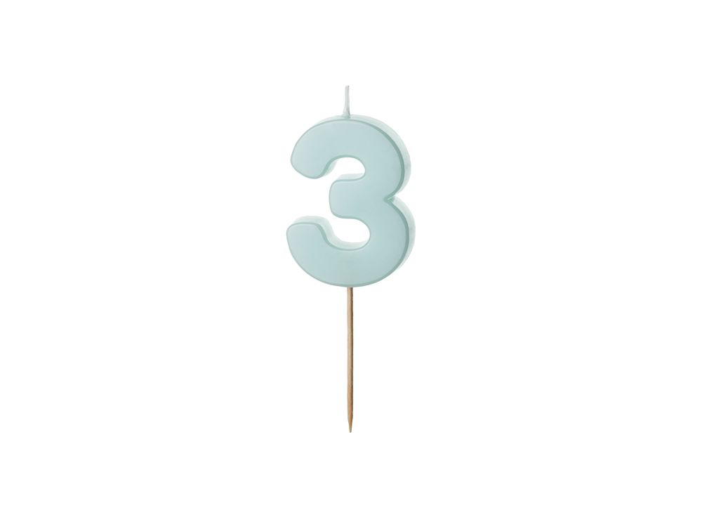 Birthday candle number 3 - PartyDeco - light blue