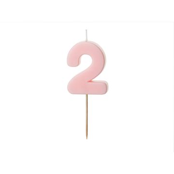 Birthday candle number 2 - PartyDeco - light pink