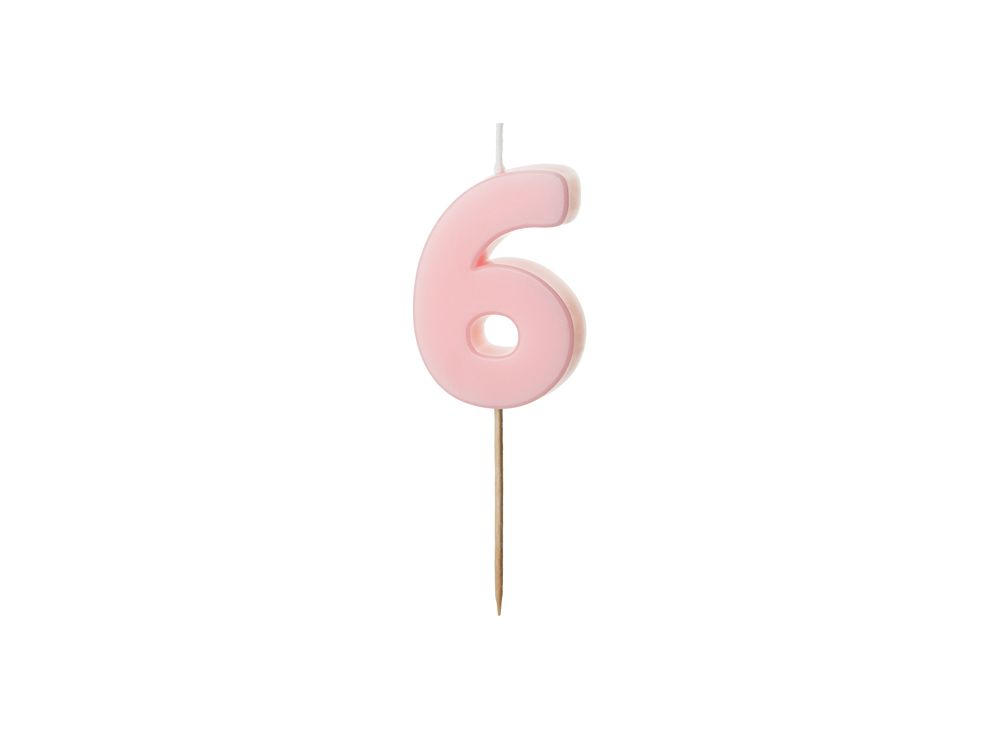 Świeczka urodzinowa cyferka 6 - PartyDeco - jasnoróżowa
