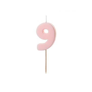 Birthday candle number 9 - PartyDeco - light pink