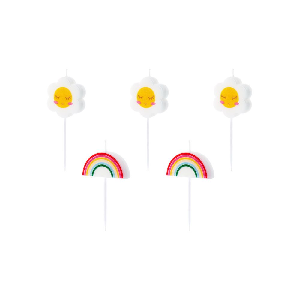 Birthday candles - PartyDeco - daisy and rainbow, 5 pcs.
