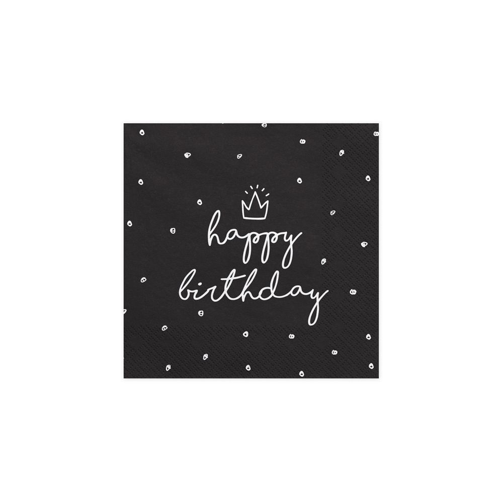 Happy Birthday Napkins - PartyDeco - black, 33 x 33 cm, 20 pcs.