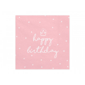 Serwetki Happy Birthday - PartyDeco - różowe, 33 x 33 cm, 20 szt.