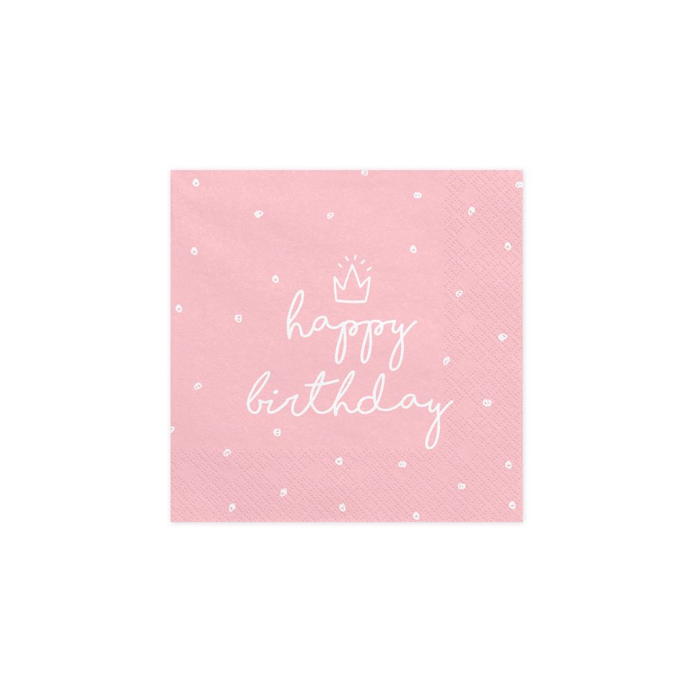 Happy Birthday Napkins - PartyDeco - Pink, 33 x 33 cm, 20 pcs.