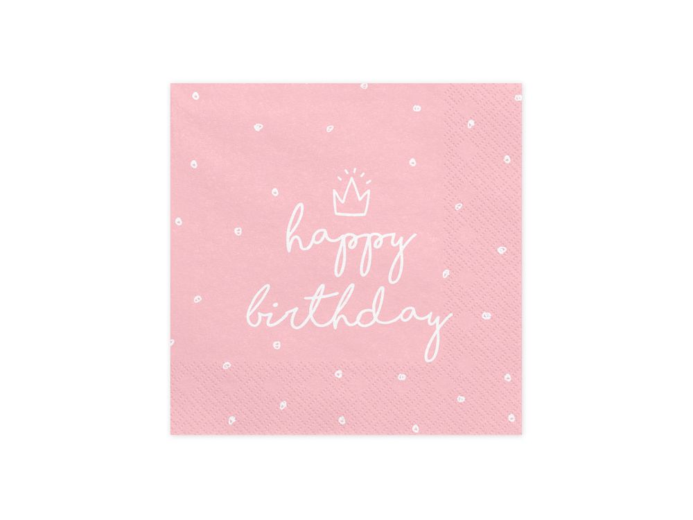 Happy Birthday Napkins - PartyDeco - Pink, 33 x 33 cm, 20 pcs.