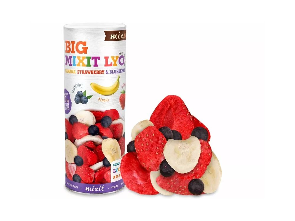 Owoce liofilizowane - Mixit - Banan, Truskawka, Jagoda, 160 g