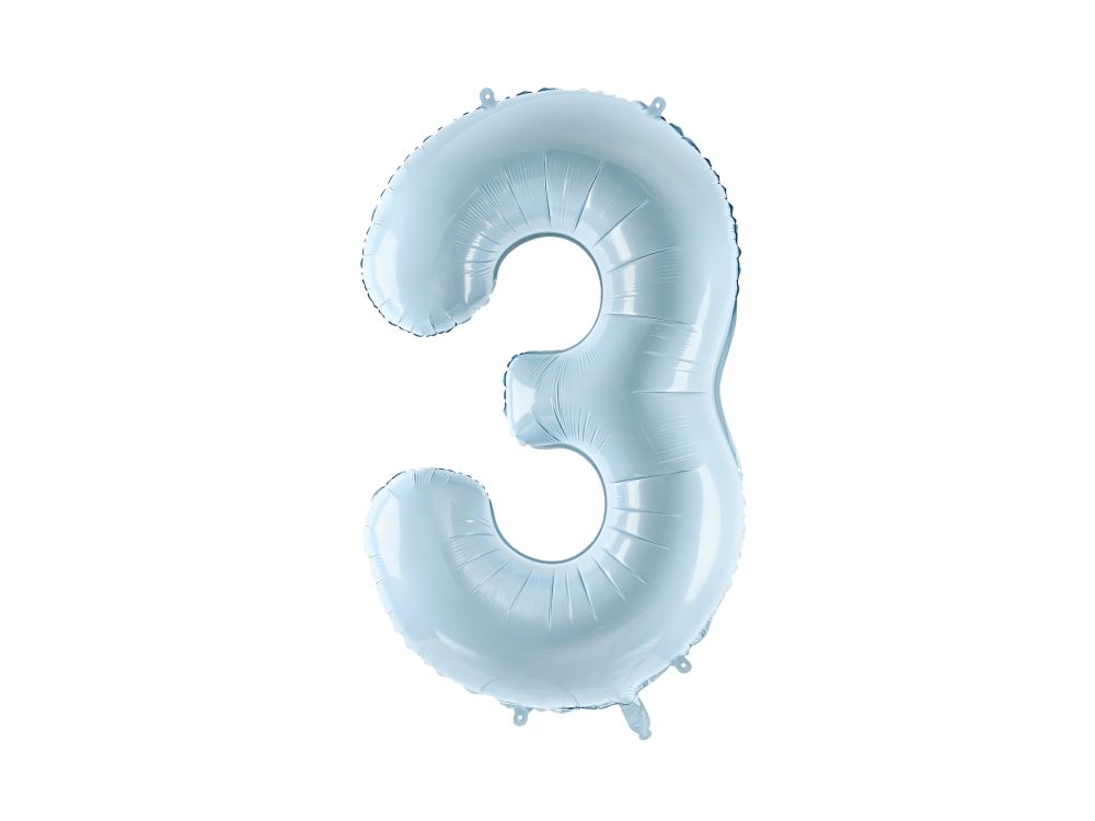 Foil balloon - PartyDeco - number 3, blue, 72 cm