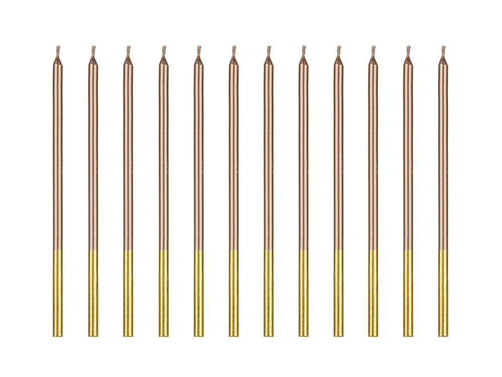 Straight birthday candles - PartyDeco - rose gold, 12 pcs.
