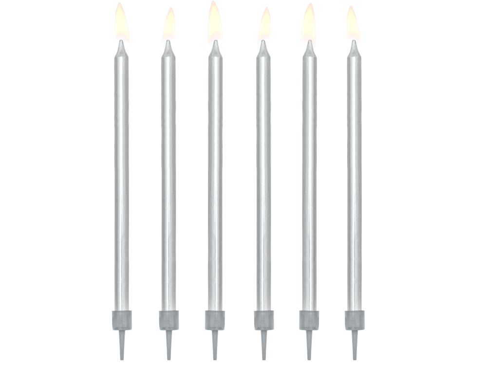 Birthday plain candles - PartyDeco - silver, 12,5 cm, 12 pcs.