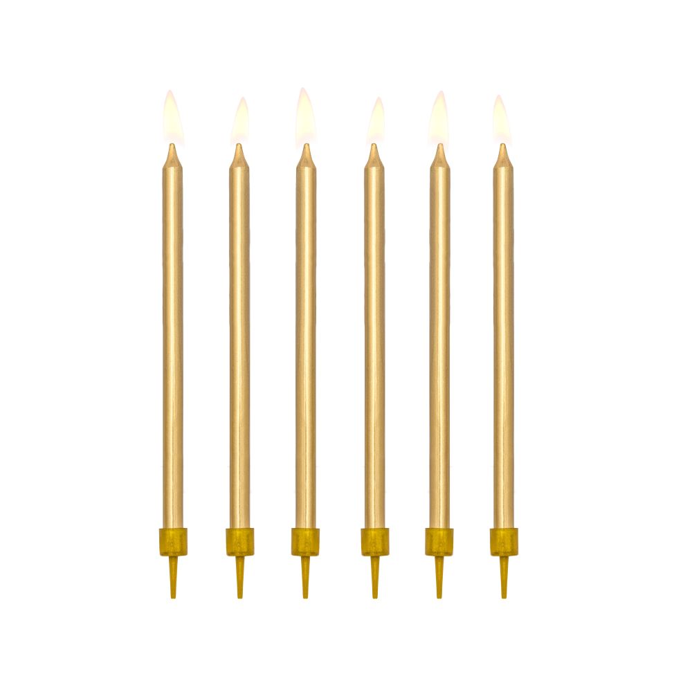 Birthday plain candles - PartyDeco - gold, 12,5 cm, 12 pcs.