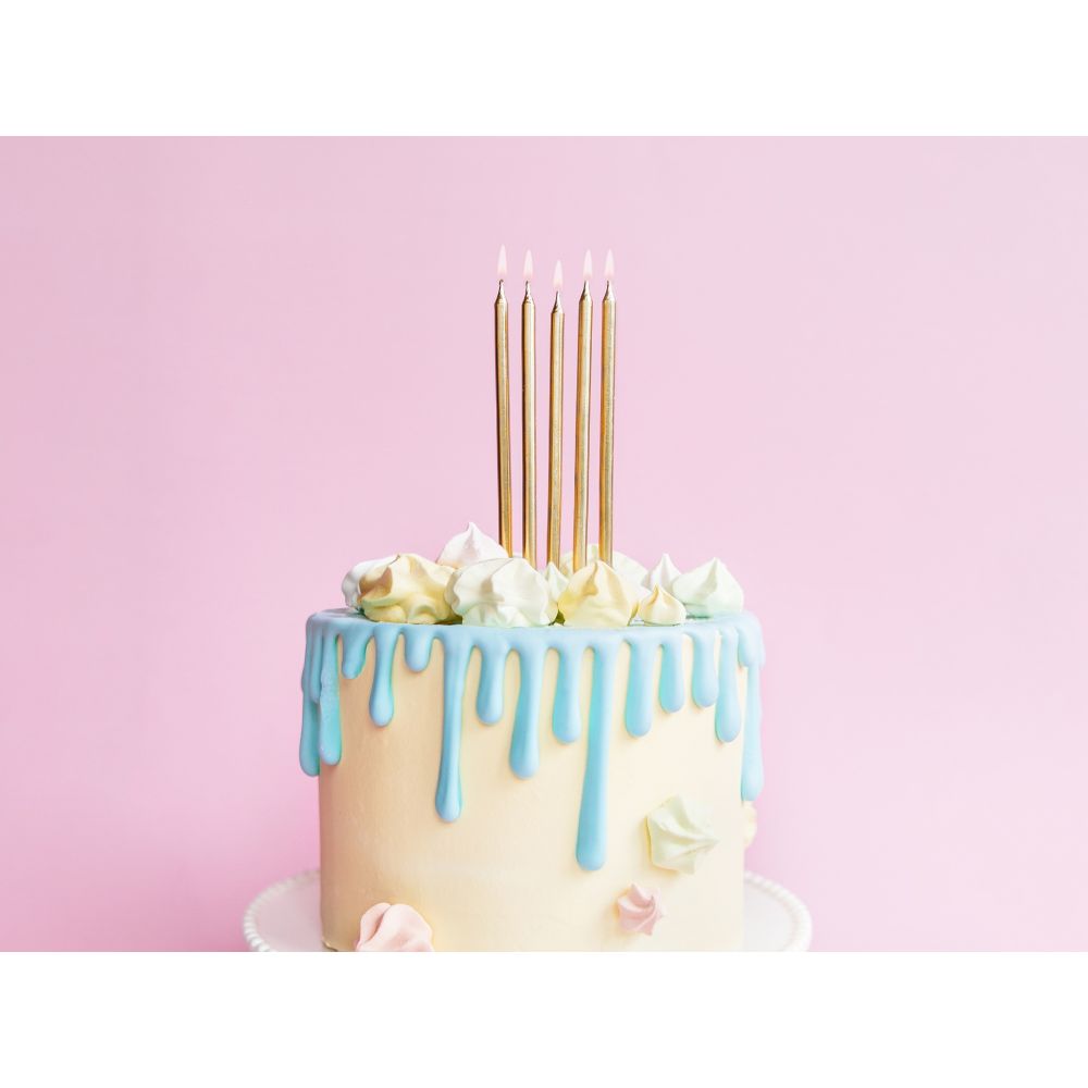 Birthday plain candles - PartyDeco - gold, 12,5 cm, 12 pcs.