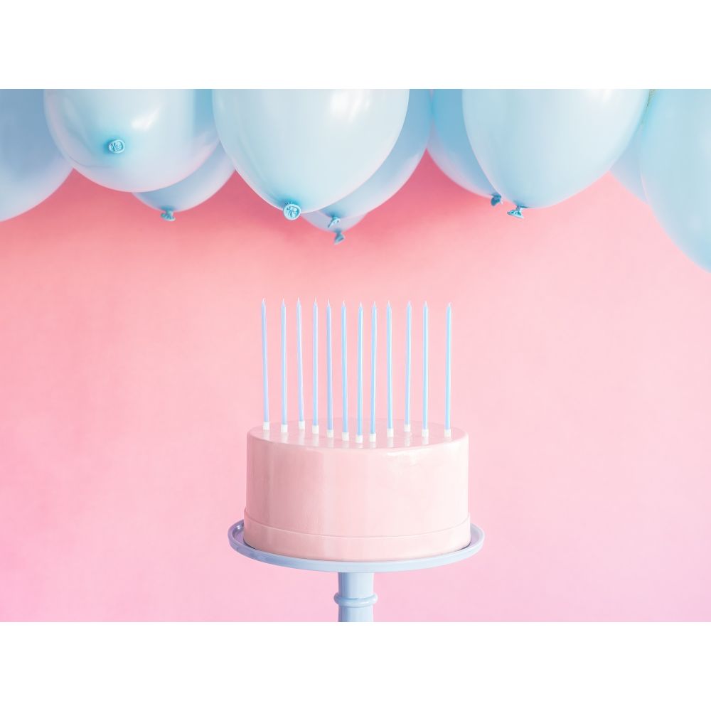 Birthday plain candles - PartyDeco - light blue, 14 cm, 12 pcs.