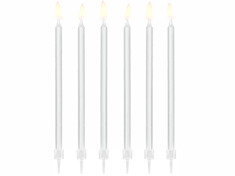 Birthday plain candles - PartyDeco - white, 14 cm, 12 pcs.