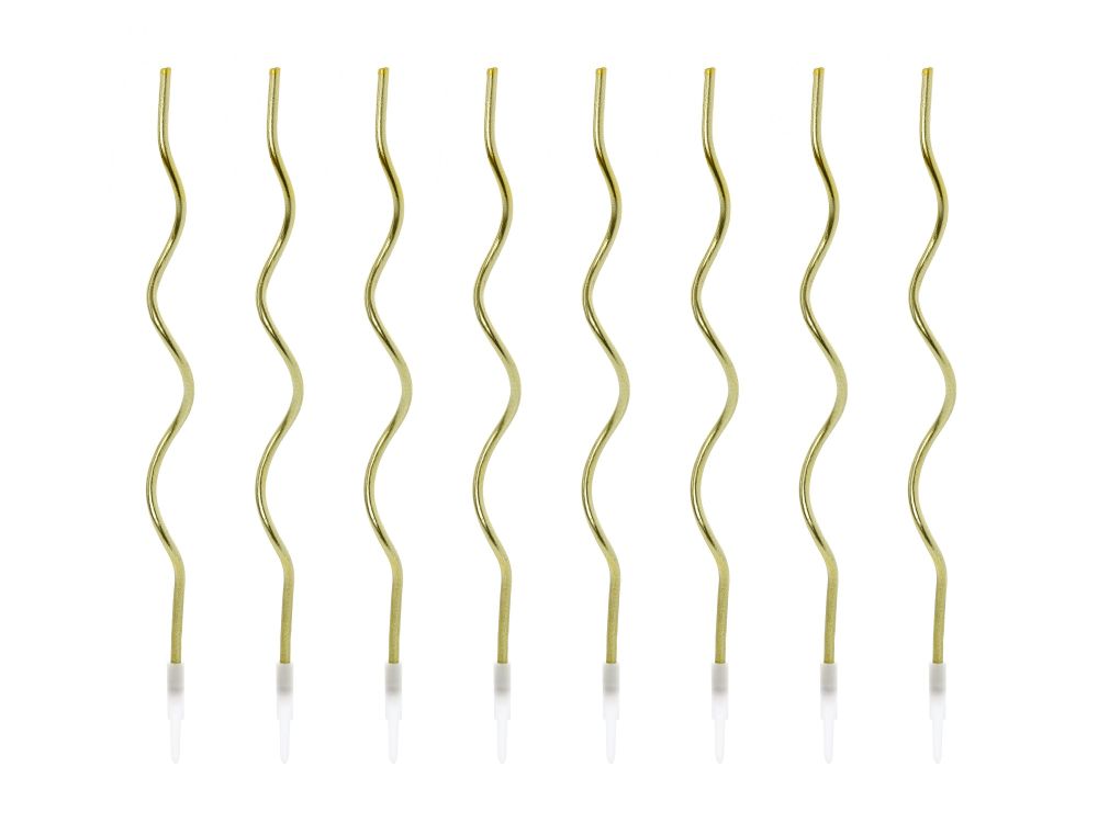 Twisted birthday candles - PartyDeco - gold, 14 cm, 8 pcs.