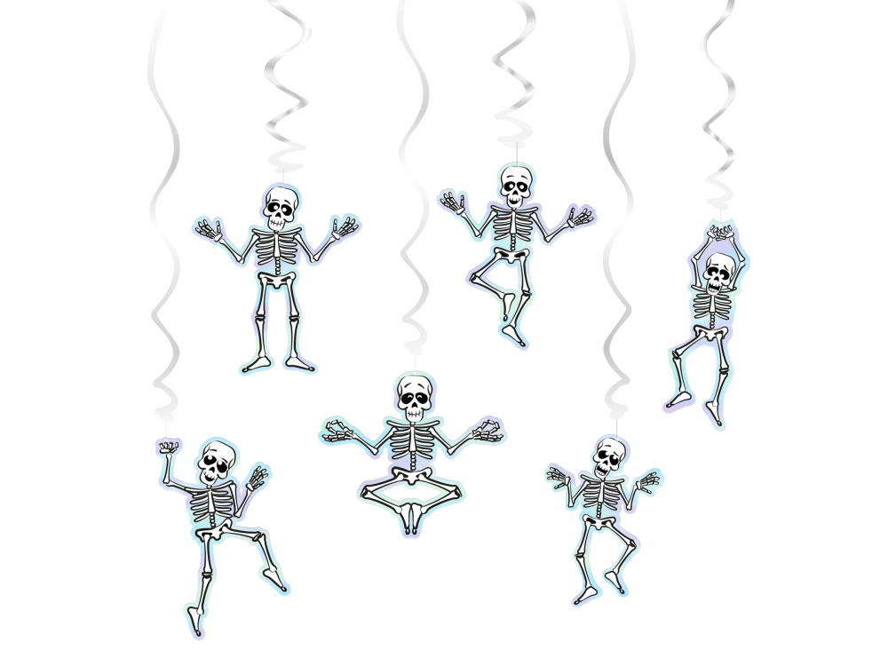 Dekoracje wiszące świderki na Halloween Szkielety - 6 szt.