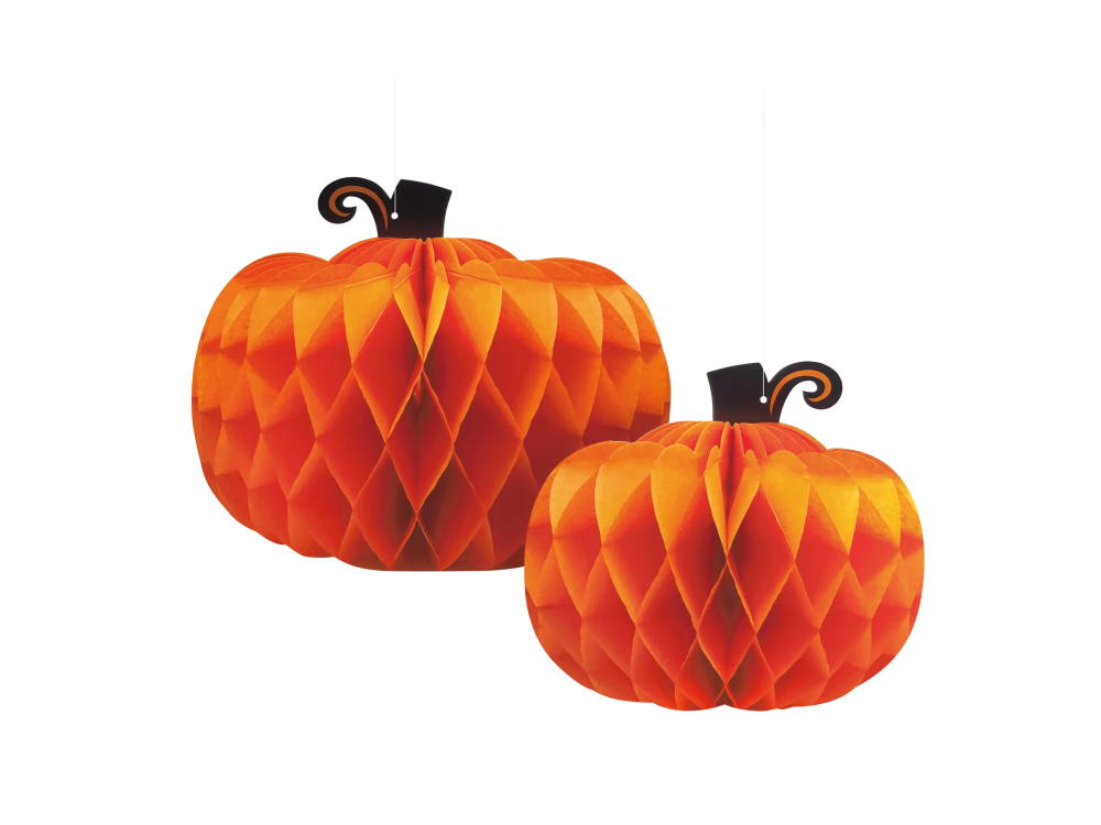 Dekoracja wisząca honeycomb na Halloween Dynie - 2 szt.