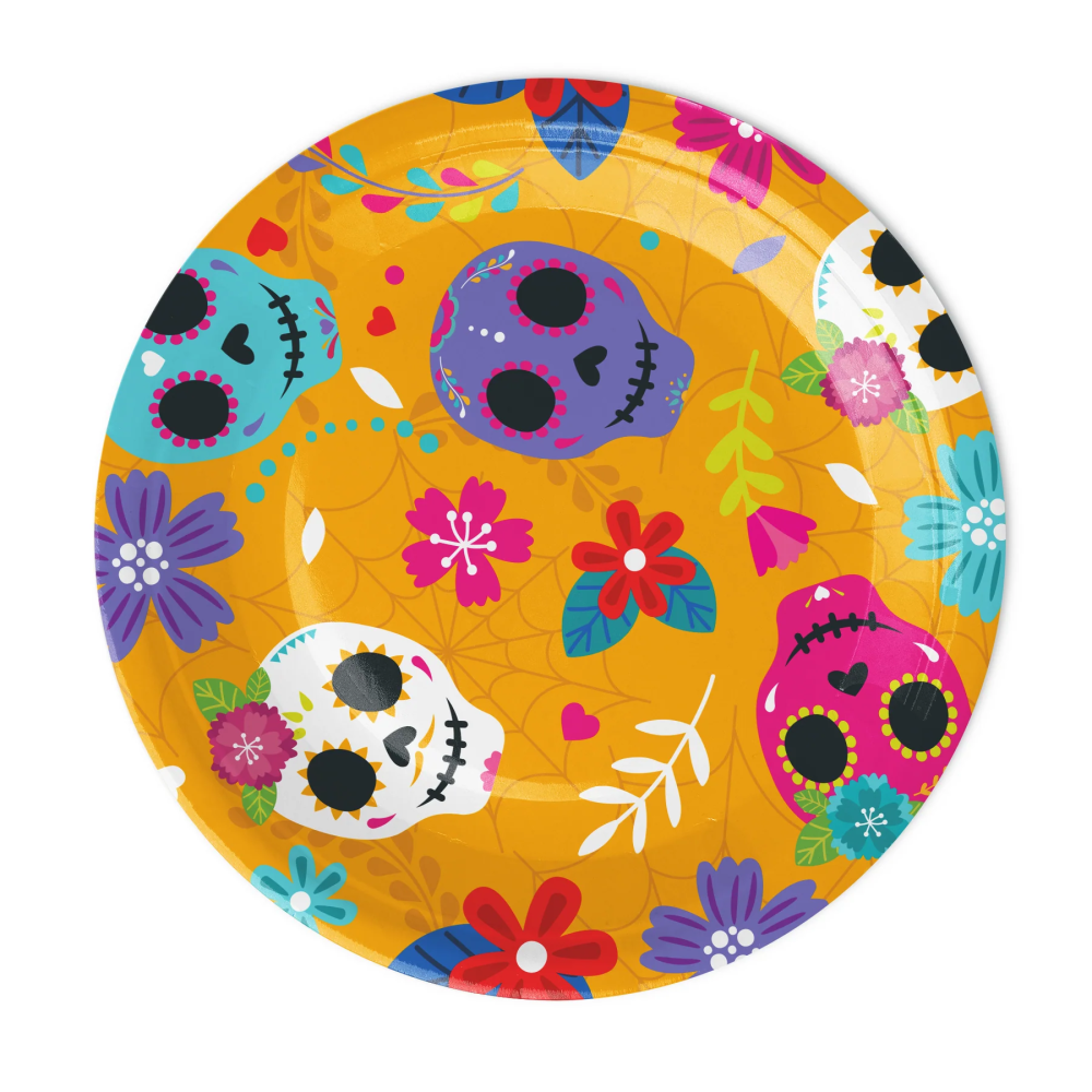 Halloween Paper Plates - Mexican Skulls, 18 cm, 6 pcs.