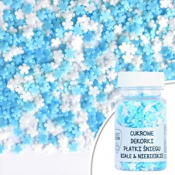 Sugar sprinkles - snowflakes, white and blue, 30 g