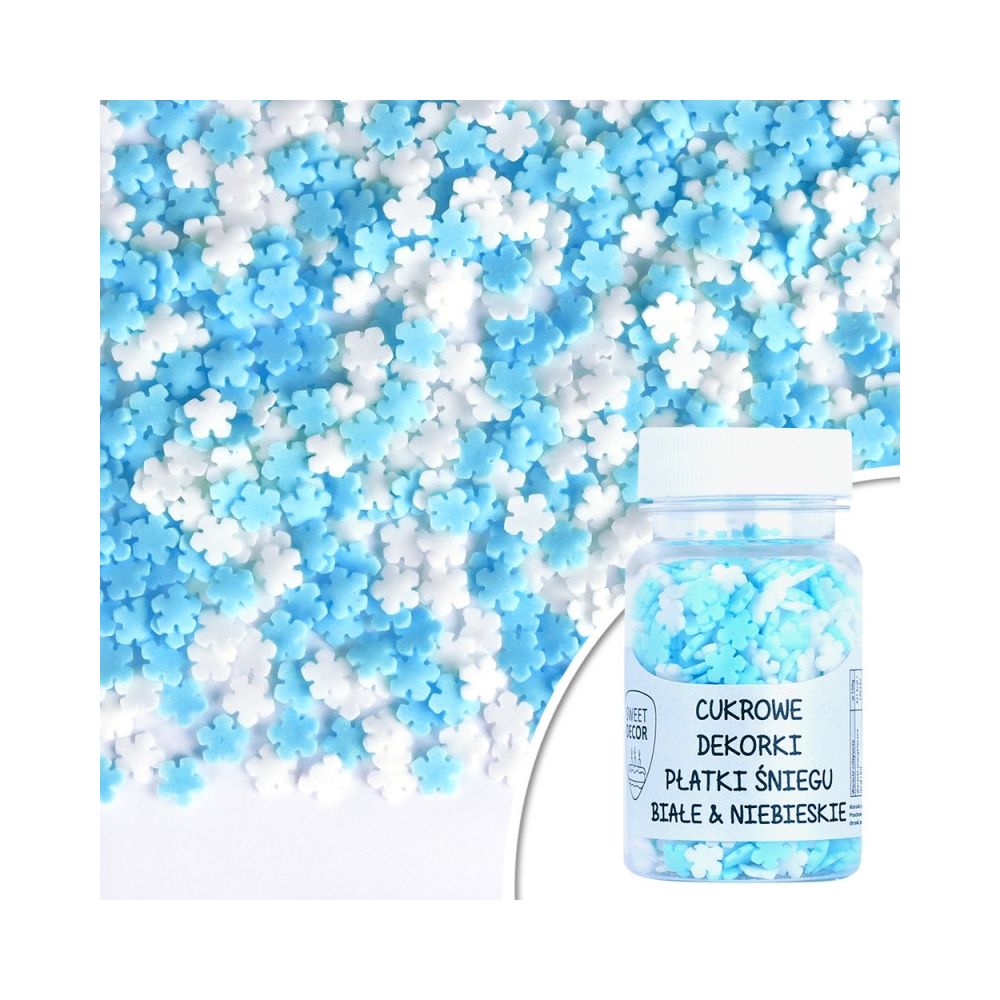 Sugar sprinkles - snowflakes, white and blue, 30 g