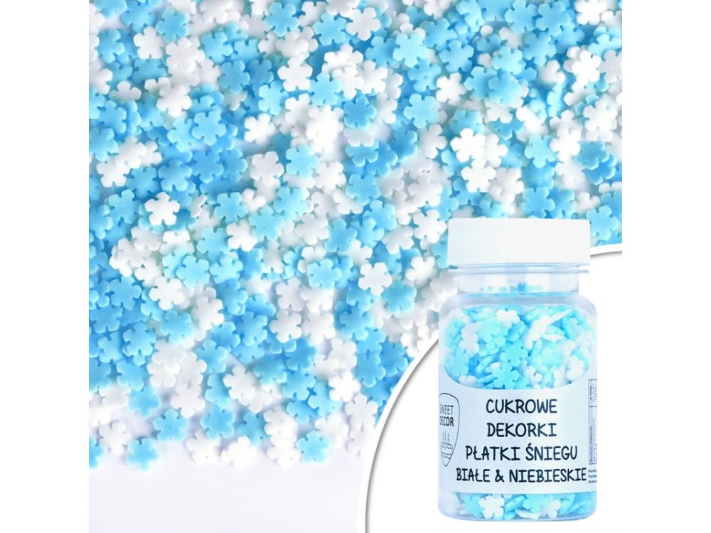 Sugar sprinkles - snowflakes, white and blue, 30 g