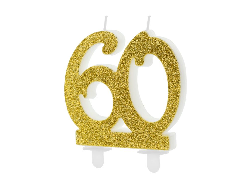 Świeczka urodzinowa liczba 60 - PartyDeco - brokatowa, złota