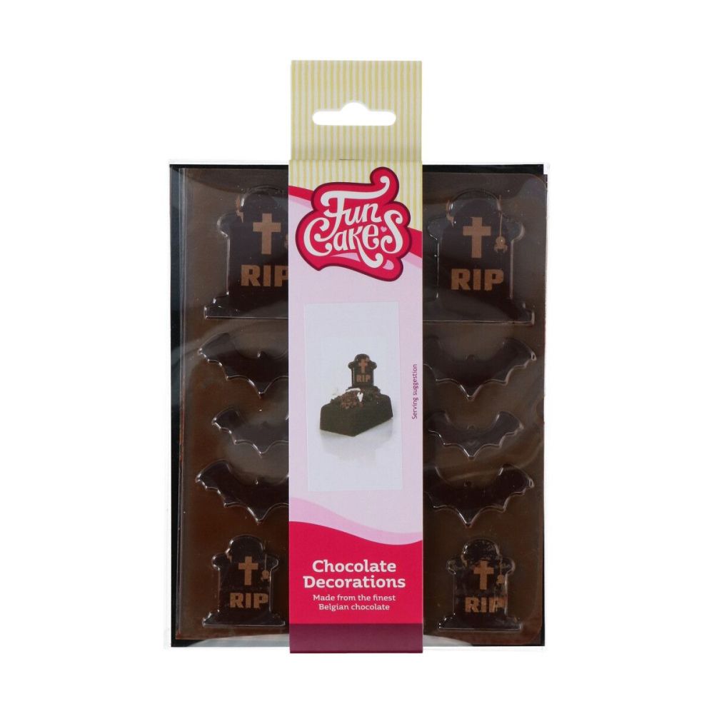 Ozdoby czekoladowe na Halloween - FunCakes - Nietoperze i Nagrobki, 14 szt.