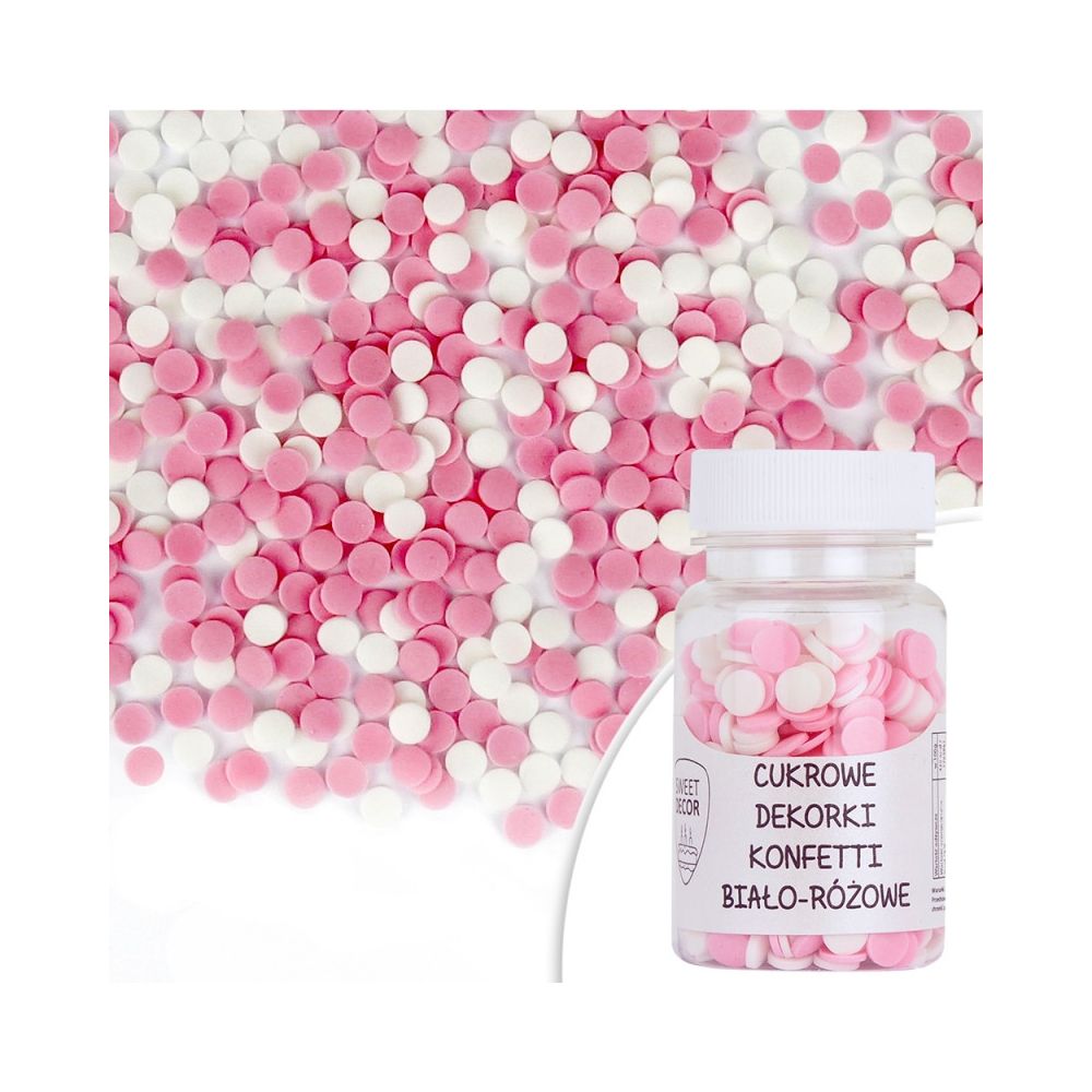 Posypka cukrowa - konfetti, białe i różowe, 30 g
