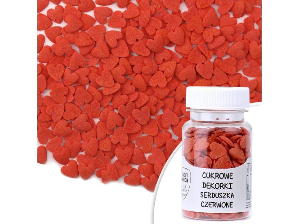 Sugar sprinkles - hearts, red, 30 g