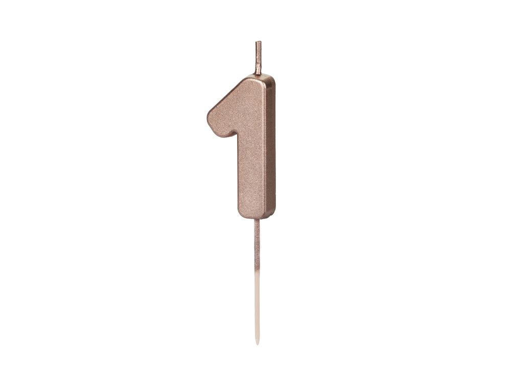 Birthday candle - PartyDeco - rose gold, number 1