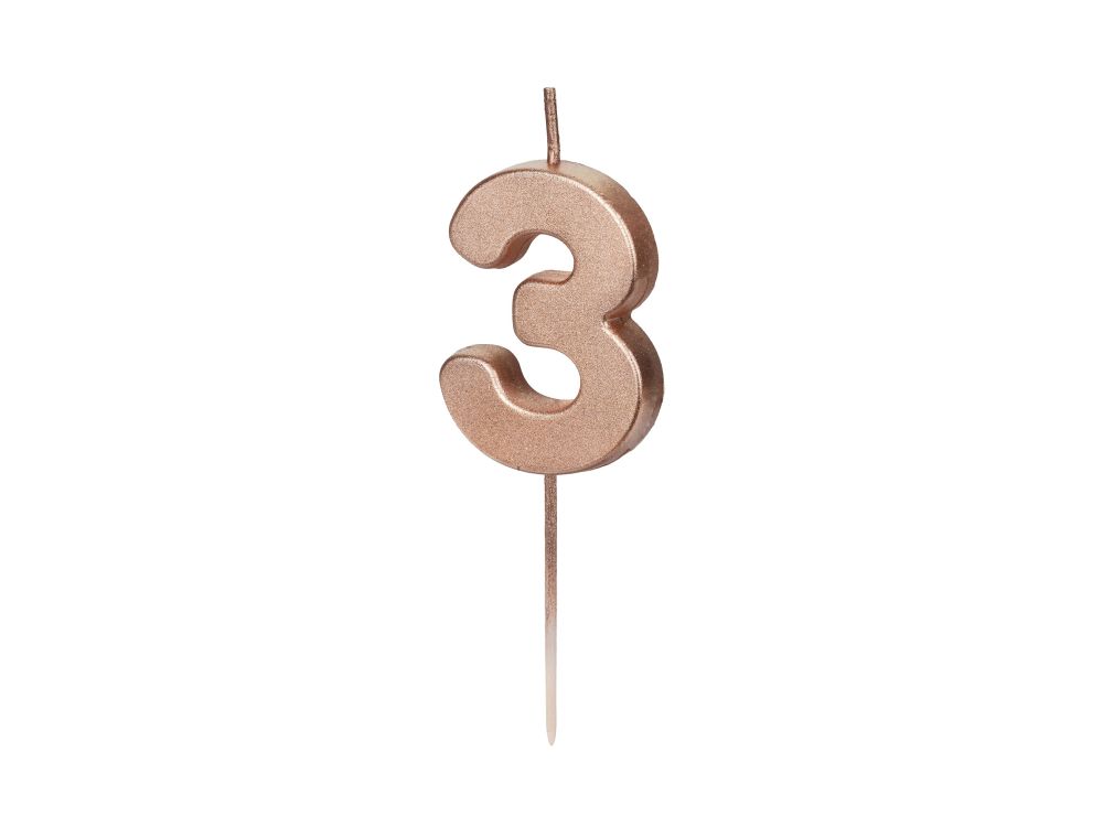 Birthday candle - PartyDeco - rose gold, number 3