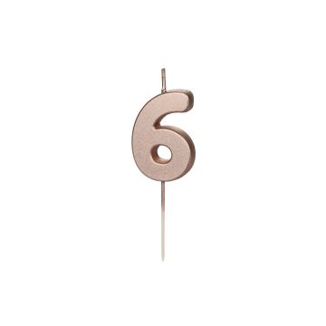 Birthday candle - PartyDeco - rose gold, number 6