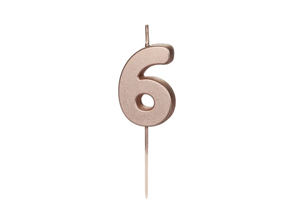 Birthday candle - PartyDeco - rose gold, number 6