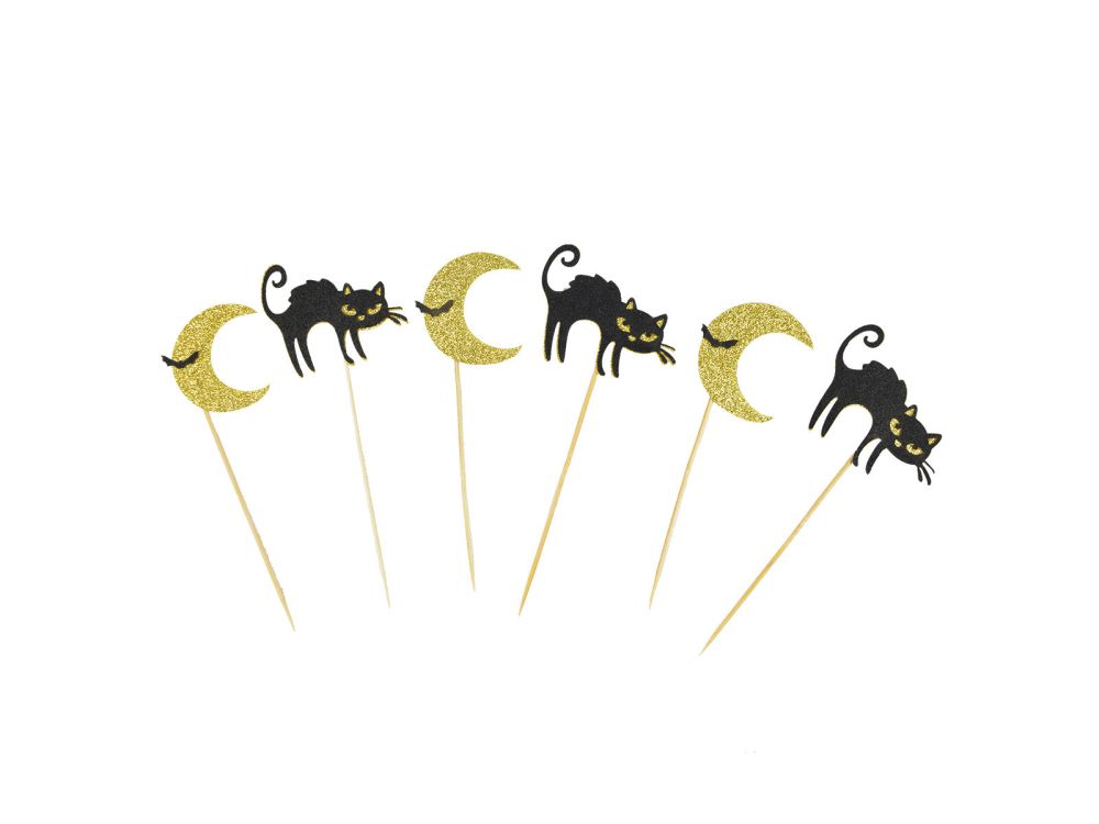 Halloween Toppers Black Cats and Moons - 6 pcs.