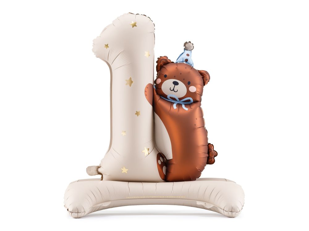 Balon foliowy na roczek Cyfra 1 z Misiem - PartyDeco - 81 x 72 cm